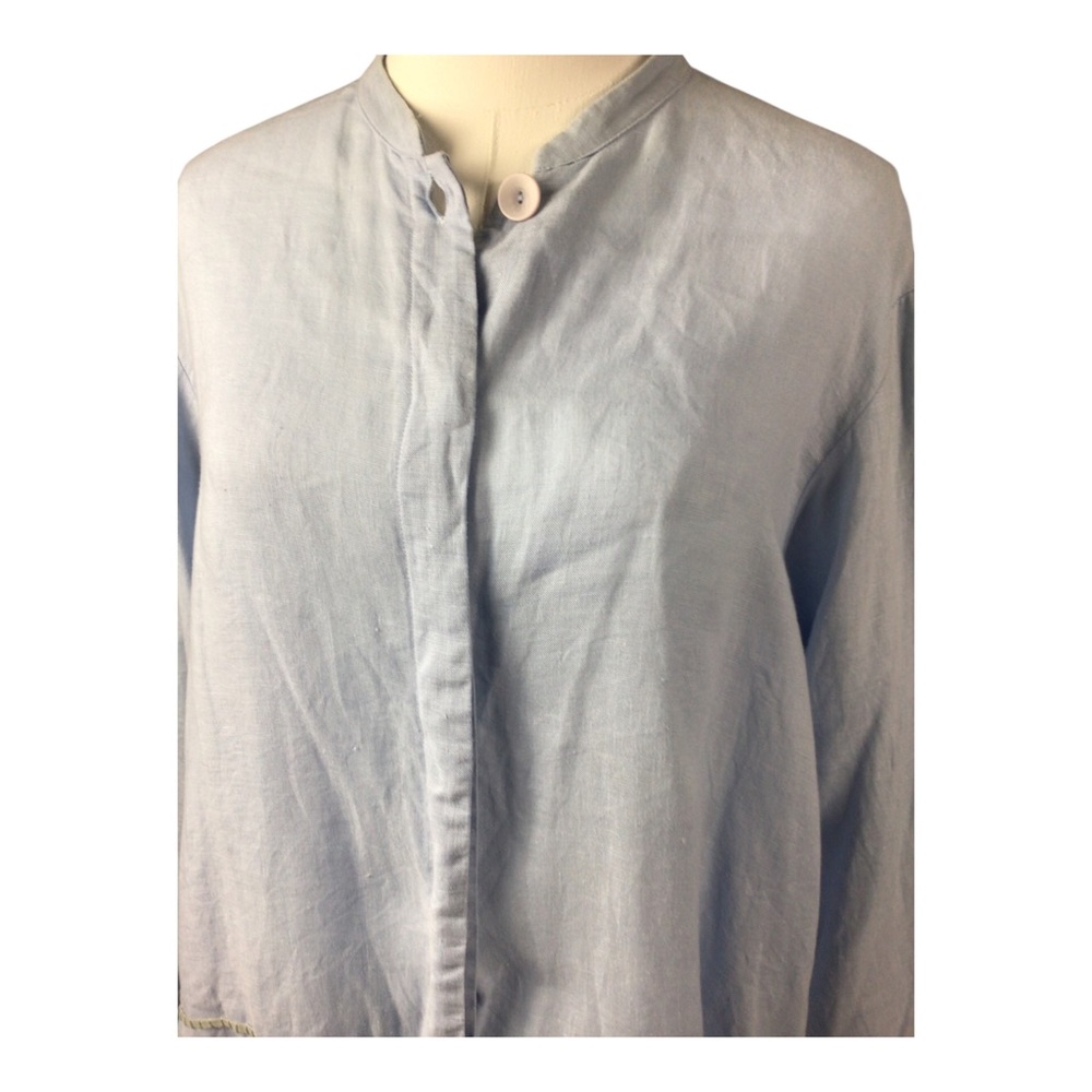David Dart Linen Pastel Blue Artsy Top XL Hidden Buttons Cottagecore